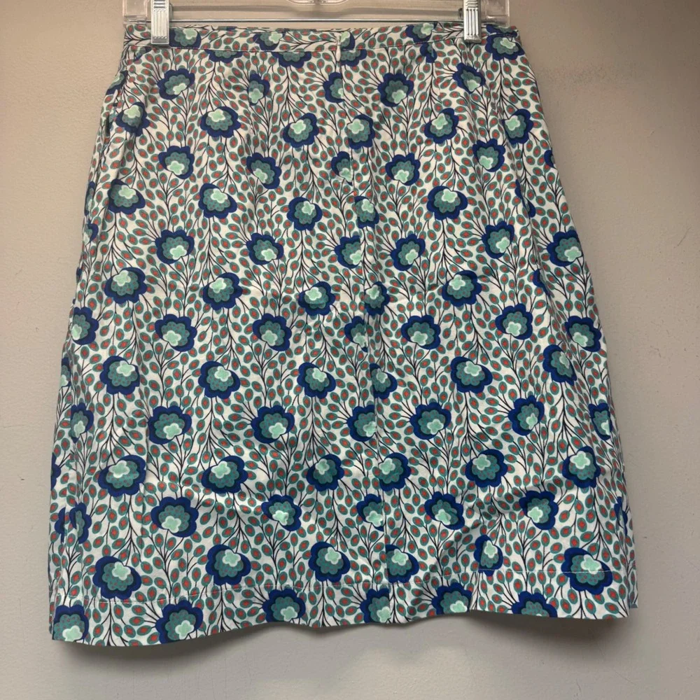 Boden A-Line Skirt Women 4P Blue Floral Cotton Lined Excellent Knee Length Zip